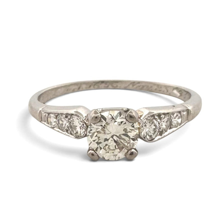 Vintage 0.41ct Round Brilliant Center & Single Cut Natural Diamond Engagement Ring in Platinum