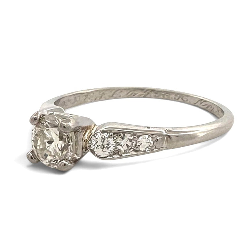 Vintage 0.41ct Round Brilliant Center & Single Cut Natural Diamond Engagement Ring in Platinum