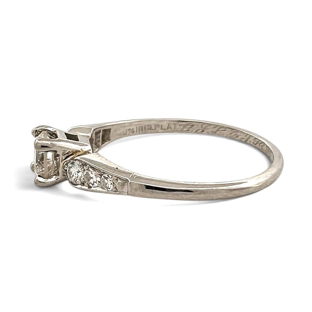 Vintage 0.41ct Round Brilliant Center & Single Cut Natural Diamond Engagement Ring in Platinum
