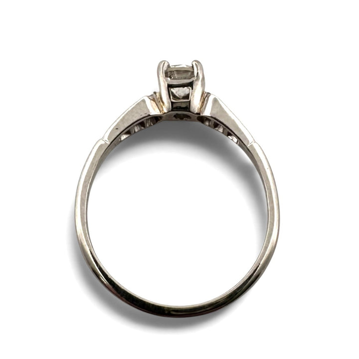 Vintage 0.41ct Round Brilliant Center & Single Cut Natural Diamond Engagement Ring in Platinum