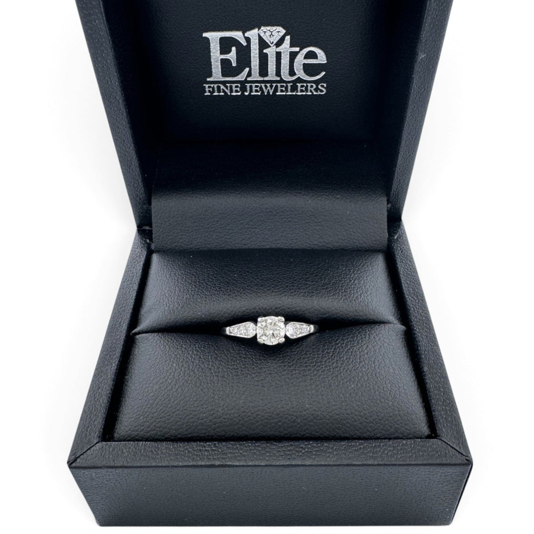Vintage 0.41ct Round Brilliant Center & Single Cut Natural Diamond Engagement Ring in Platinum