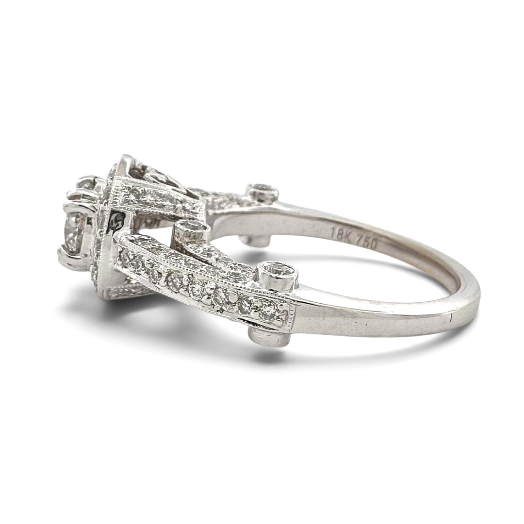 EGL Graded 0.63ct Round Brilliant Center Natural Diamond Halo Engagement Ring in 18k White Gold