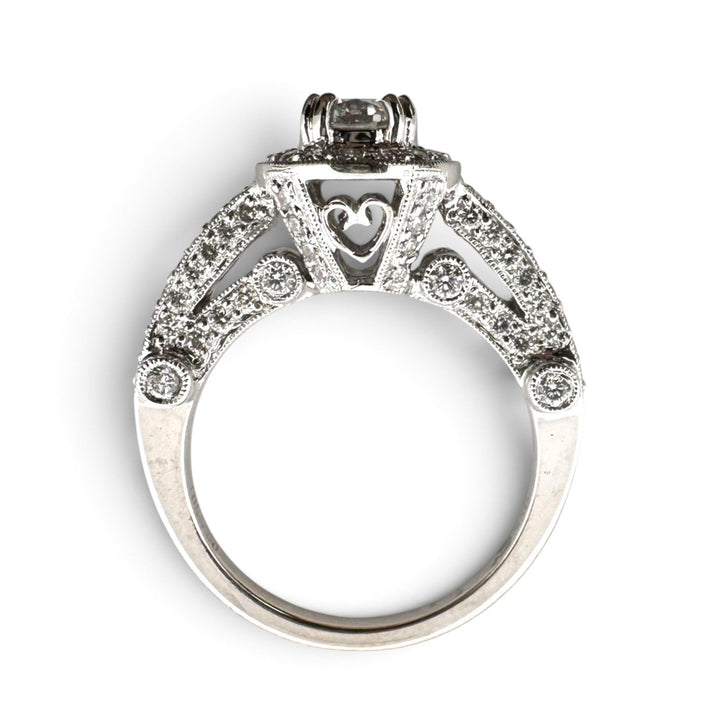 EGL Graded 0.63ct Round Brilliant Center Natural Diamond Halo Engagement Ring in 18k White Gold