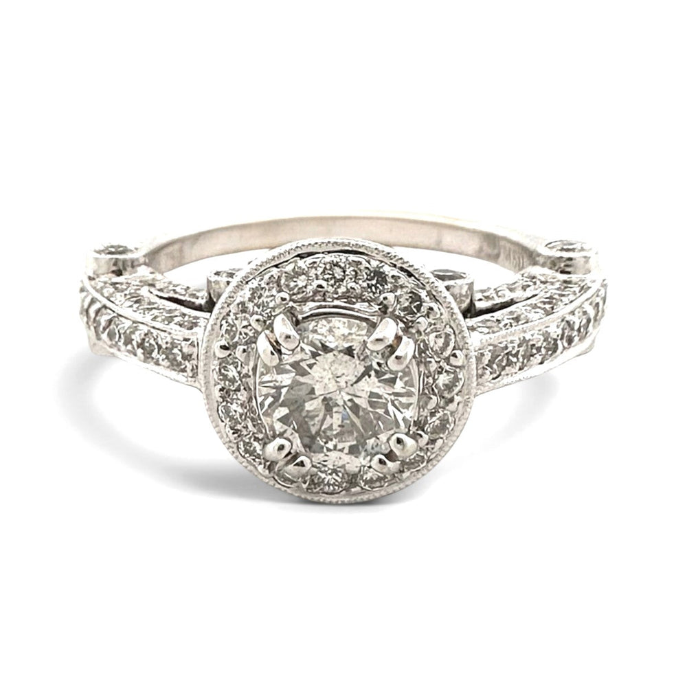 EGL Graded 0.63ct Round Brilliant Center Natural Diamond Halo Engagement Ring in 18k White Gold