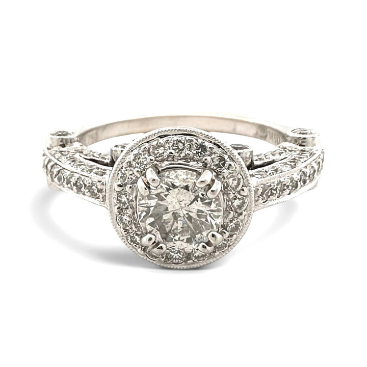 EGL Graded 0.63ct Round Brilliant Center Natural Diamond Halo Engagement Ring in 18k White Gold