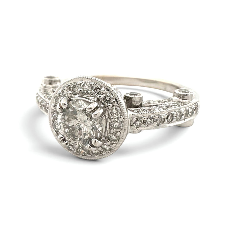 EGL Graded 0.63ct Round Brilliant Center Natural Diamond Halo Engagement Ring in 18k White Gold