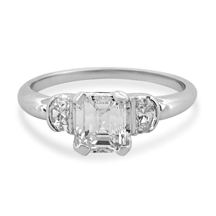 1.35ctw Emerald Cut With Epaulette Cut Sides Natural Diamond 3-Stone Platinum Engagement Ring