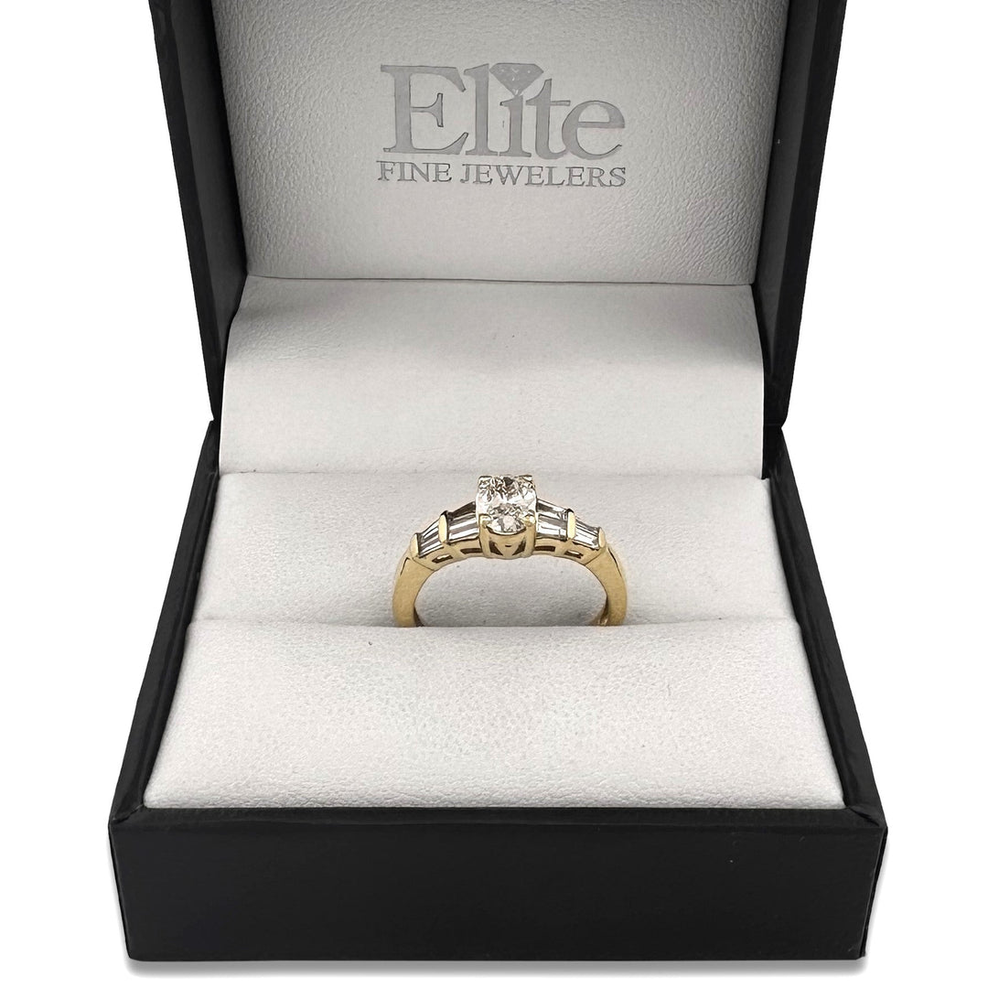 EGL Graded 0.55ct Oval With Baguette Cut Natural Diamond Engagement Ring in 18K Yellow Gold