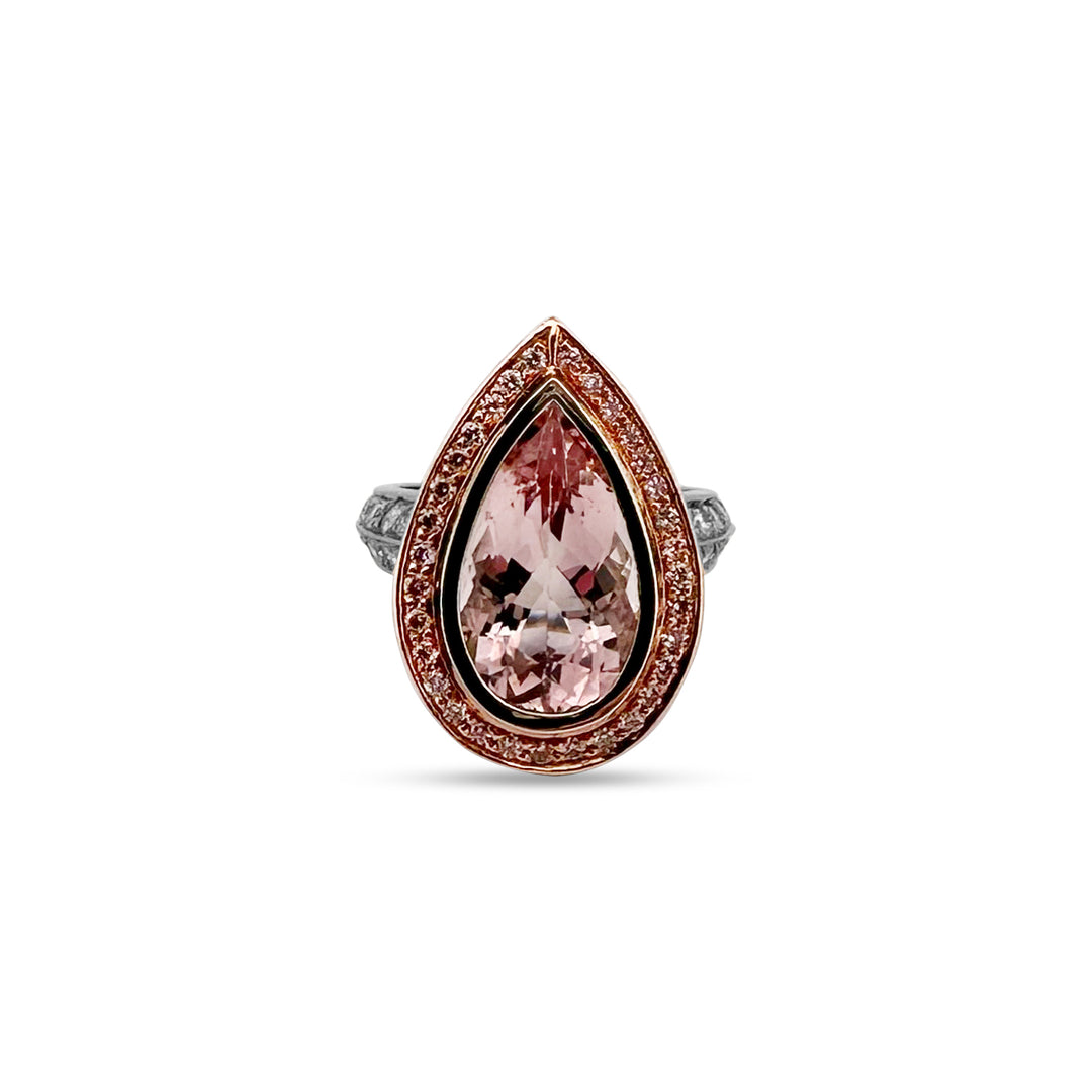 Morganite with Pink and White Round Brilliant Diamonds 18k Rose and White Gold Ring