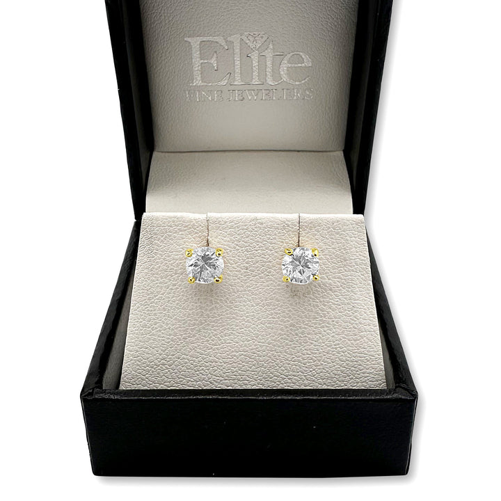 1.55ctw Round Brilliant Natural Diamond Stud Earrings in 14k Yellow Gold