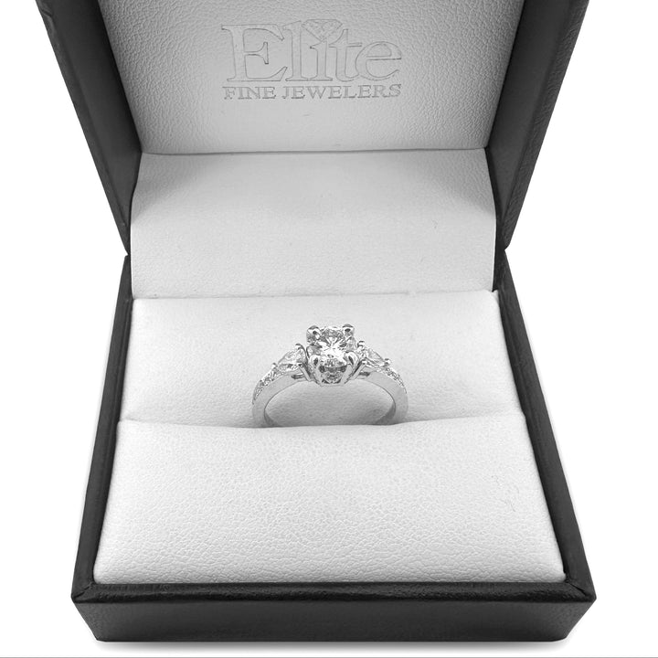 1.27ctw Round Brilliant With Pear Sides Natural Diamond Engagement Ring in 14k White Gold
