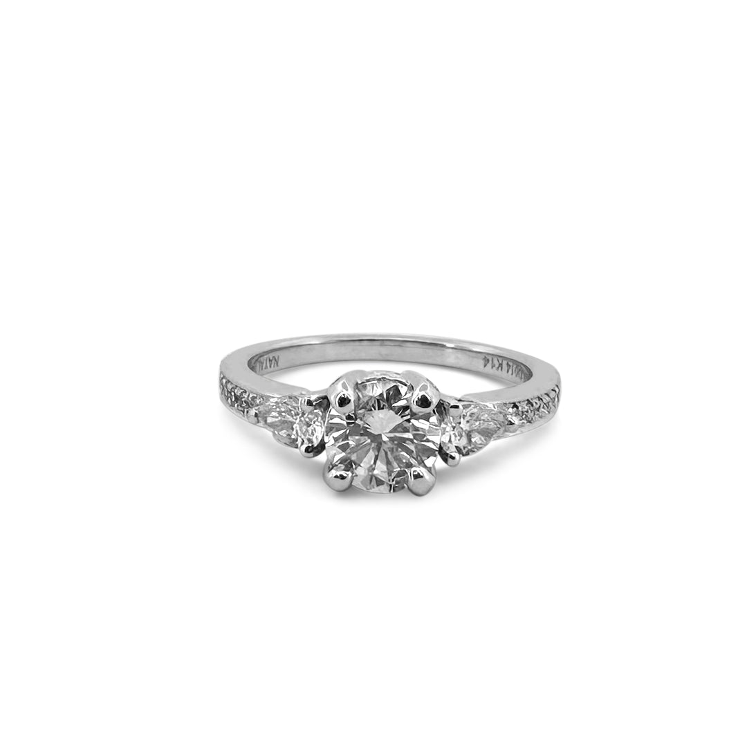 1.27ctw Round Brilliant With Pear Sides Natural Diamond Engagement Ring in 14k White Gold