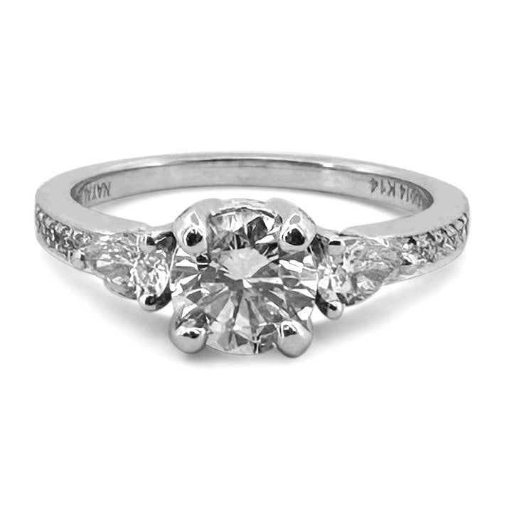 1.27ctw Round Brilliant With Pear Sides Natural Diamond Engagement Ring in 14k White Gold