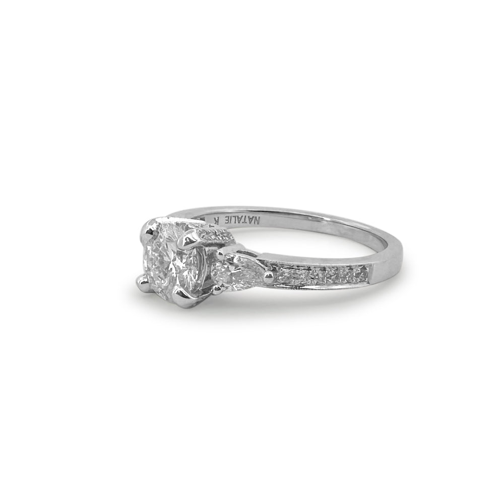 1.27ctw Round Brilliant With Pear Sides Natural Diamond Engagement Ring in 14k White Gold