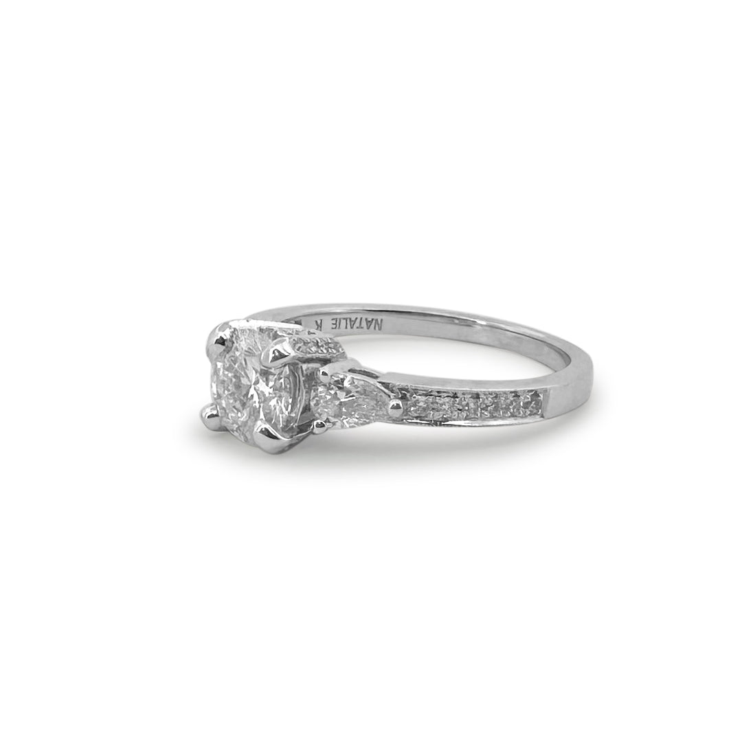 1.27ctw Round Brilliant With Pear Sides Natural Diamond Engagement Ring in 14k White Gold
