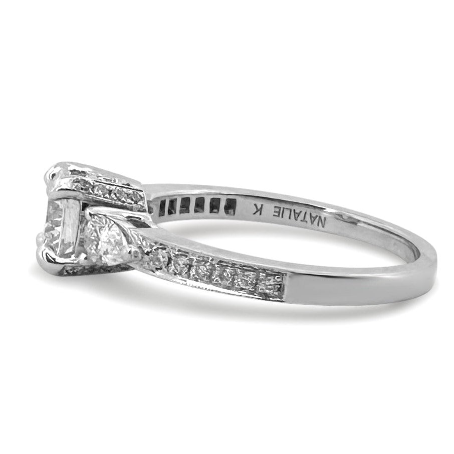 1.27ctw Round Brilliant With Pear Sides Natural Diamond Engagement Ring in 14k White Gold