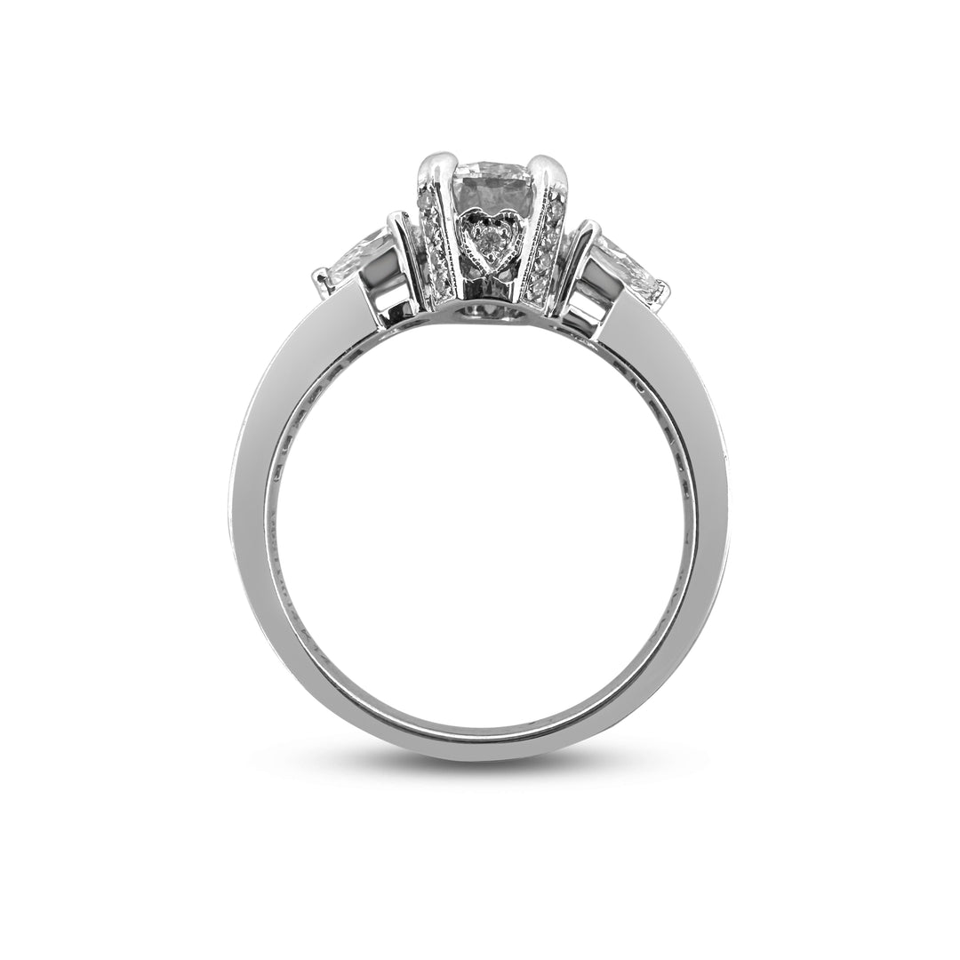 1.27ctw Round Brilliant With Pear Sides Natural Diamond Engagement Ring in 14k White Gold