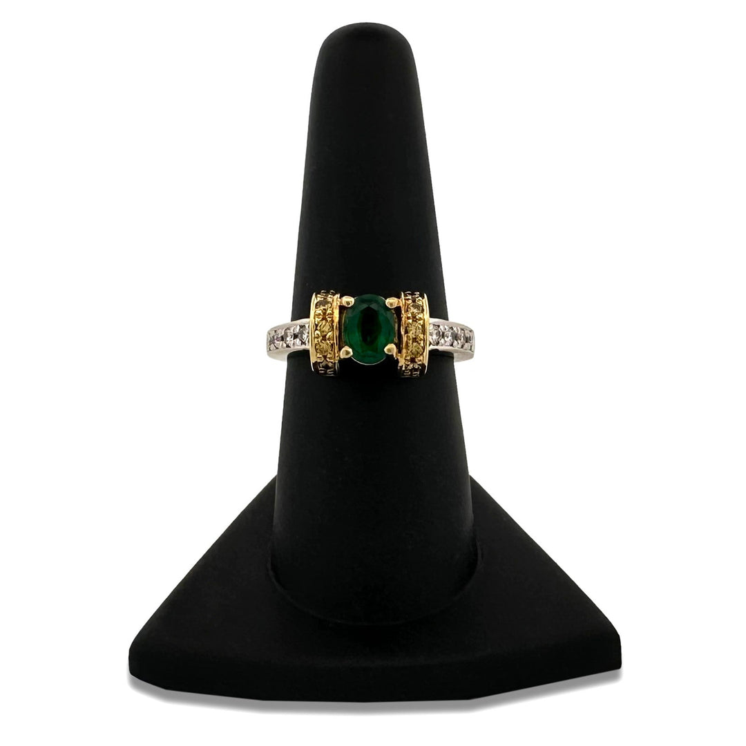 Oval Emerald with Colorless, Yellow and Black Diamonds Cocktail Ring in 18k Two-tone Gold