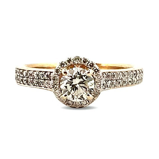GIA Graded 0.46ct Center Round Brilliant Natural Diamond Halo Engagement Ring in 14k Yellow Gold