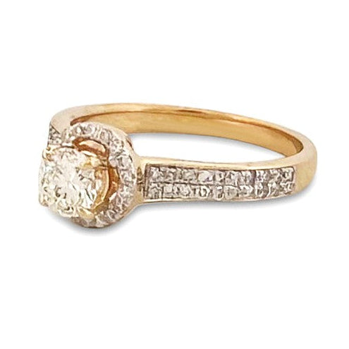 GIA Graded 0.46ct Center Round Brilliant Natural Diamond Halo Engagement Ring in 14k Yellow Gold