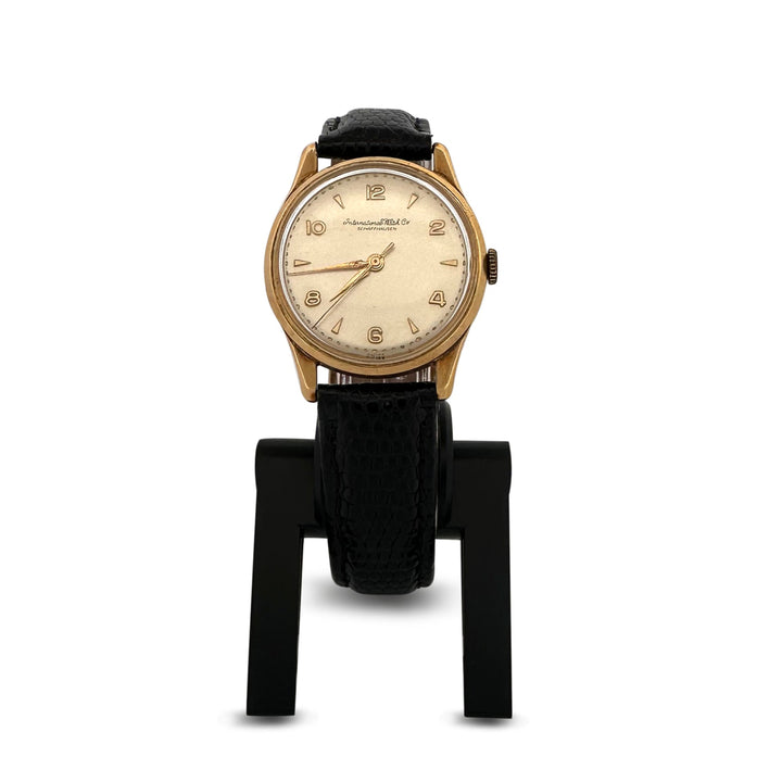 Vintage 18k Yellow Gold 31mm IWC Black Strap Watch