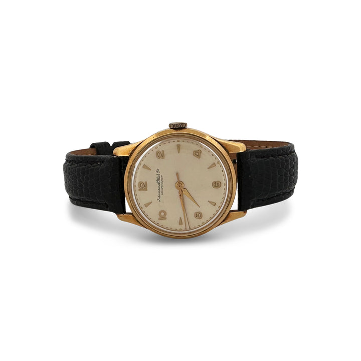 Vintage 18k Yellow Gold 31mm IWC Black Strap Watch