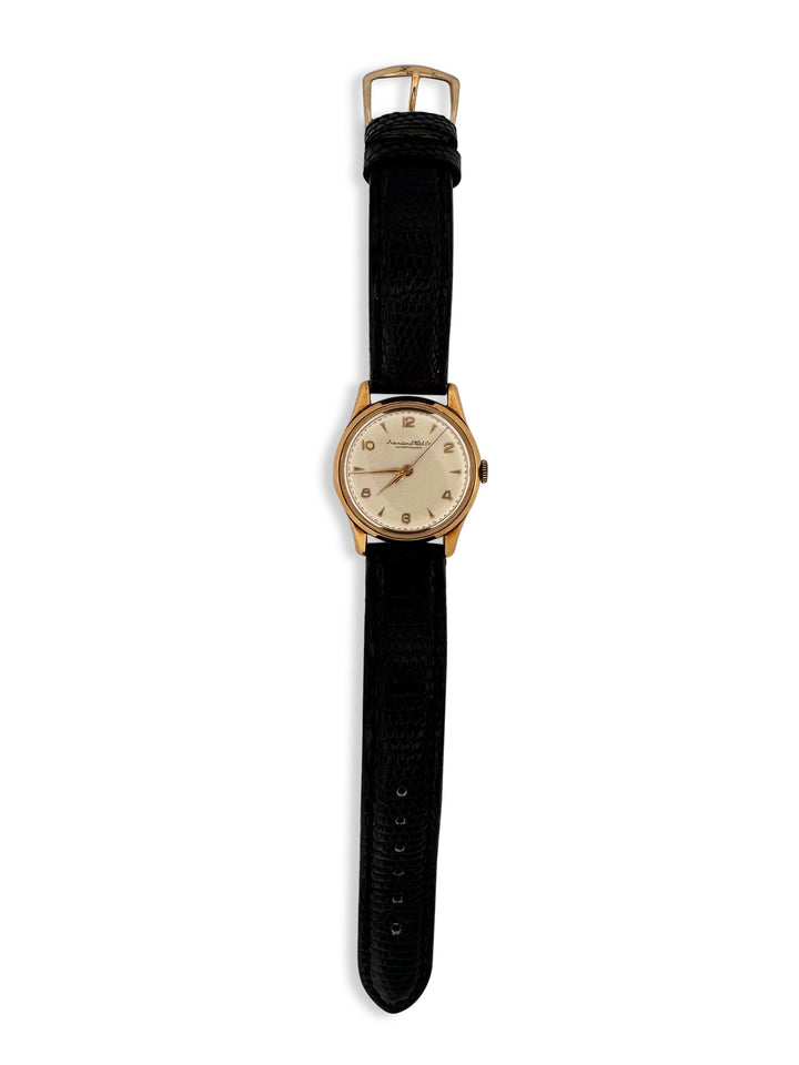 Vintage 18k Yellow Gold 31mm IWC Black Strap Watch