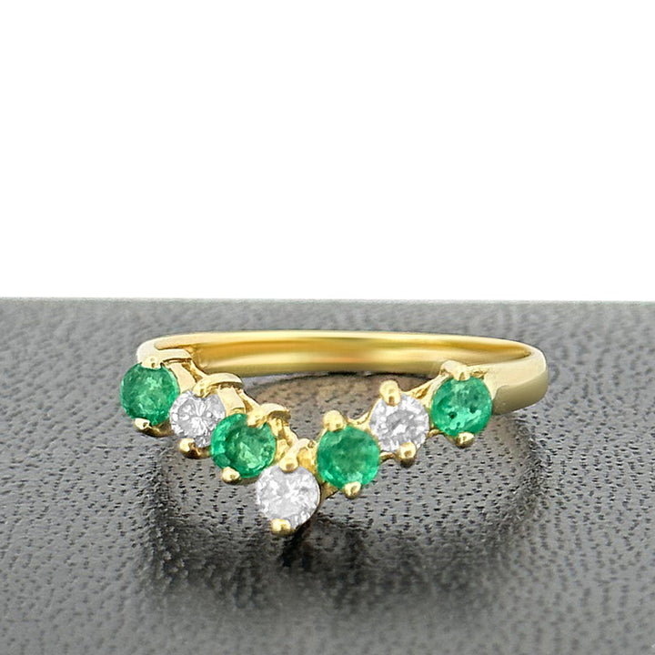 Emerald and Diamond Chevron Ring in 10K Yellow Gold