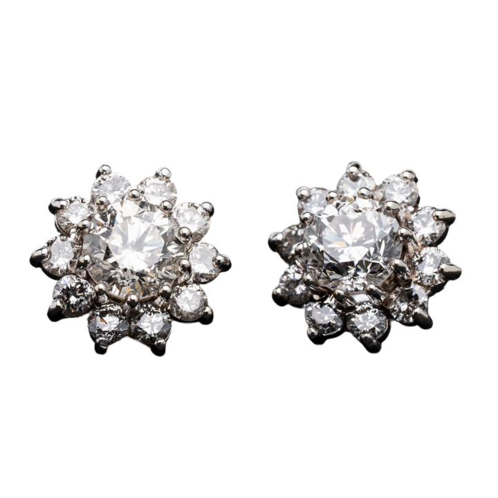 3.00ctw Round Brilliant Natural Diamond Halo Stud Earrings in 14k White Gold