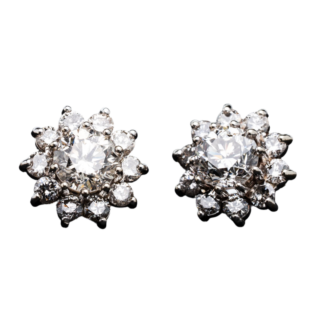 3ctw Round Brilliant Natural Diamond Halo Stud Earrings in 14k White Gold