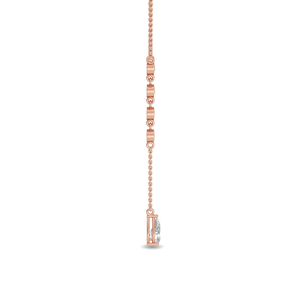 0.75ctw Pear & Round Brilliant Lab-Grown Diamond "Y" Dangle Pendant Necklace in 14k Rose Gold