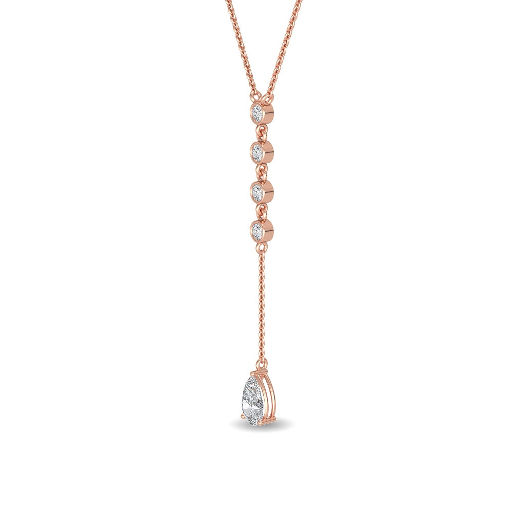 0.75ctw Pear & Round Brilliant Lab-Grown Diamond "Y" Dangle Pendant Necklace in 14k Rose Gold