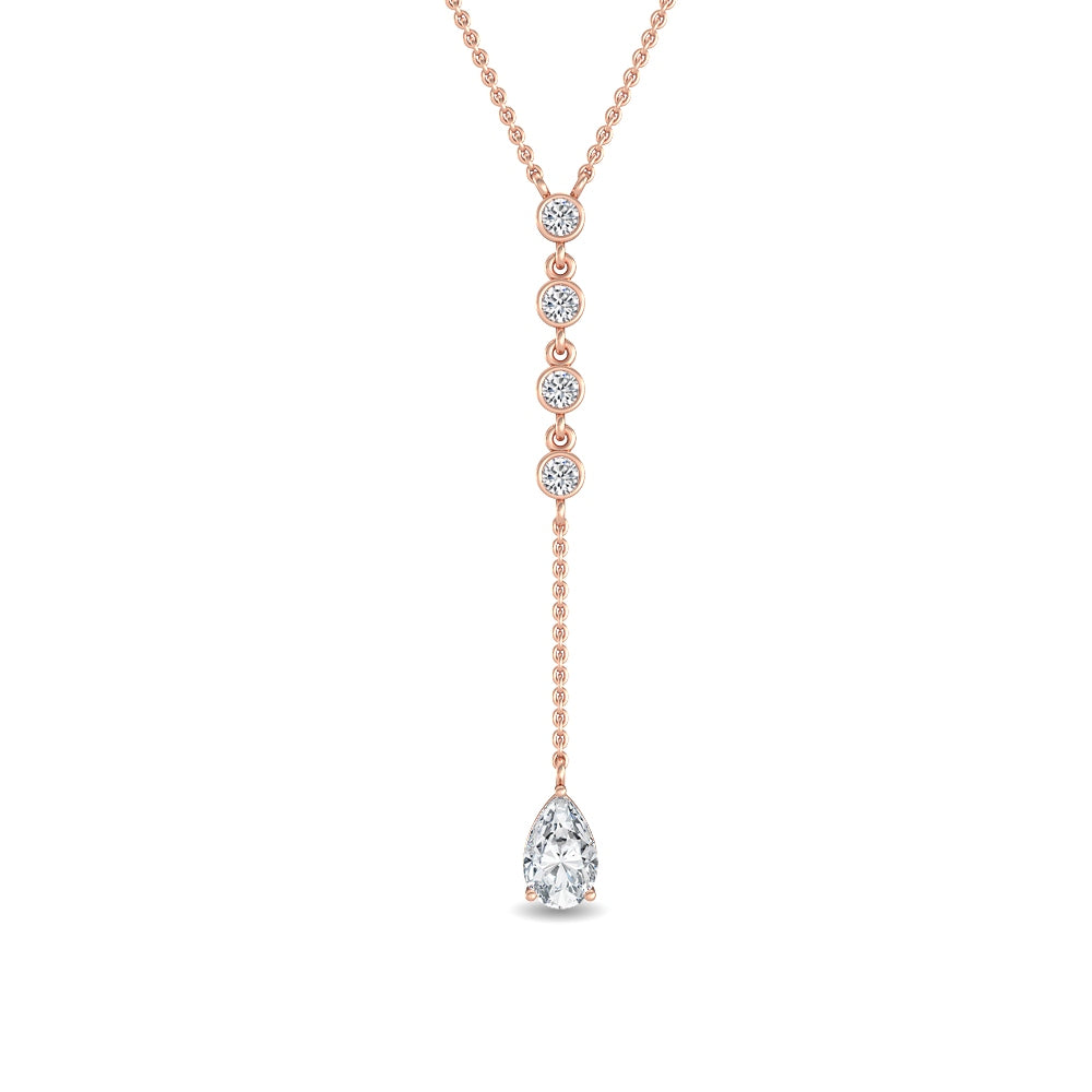 0.75ctw Pear & Round Brilliant Lab-Grown Diamond "Y" Dangle Pendant Necklace in 14k Rose Gold