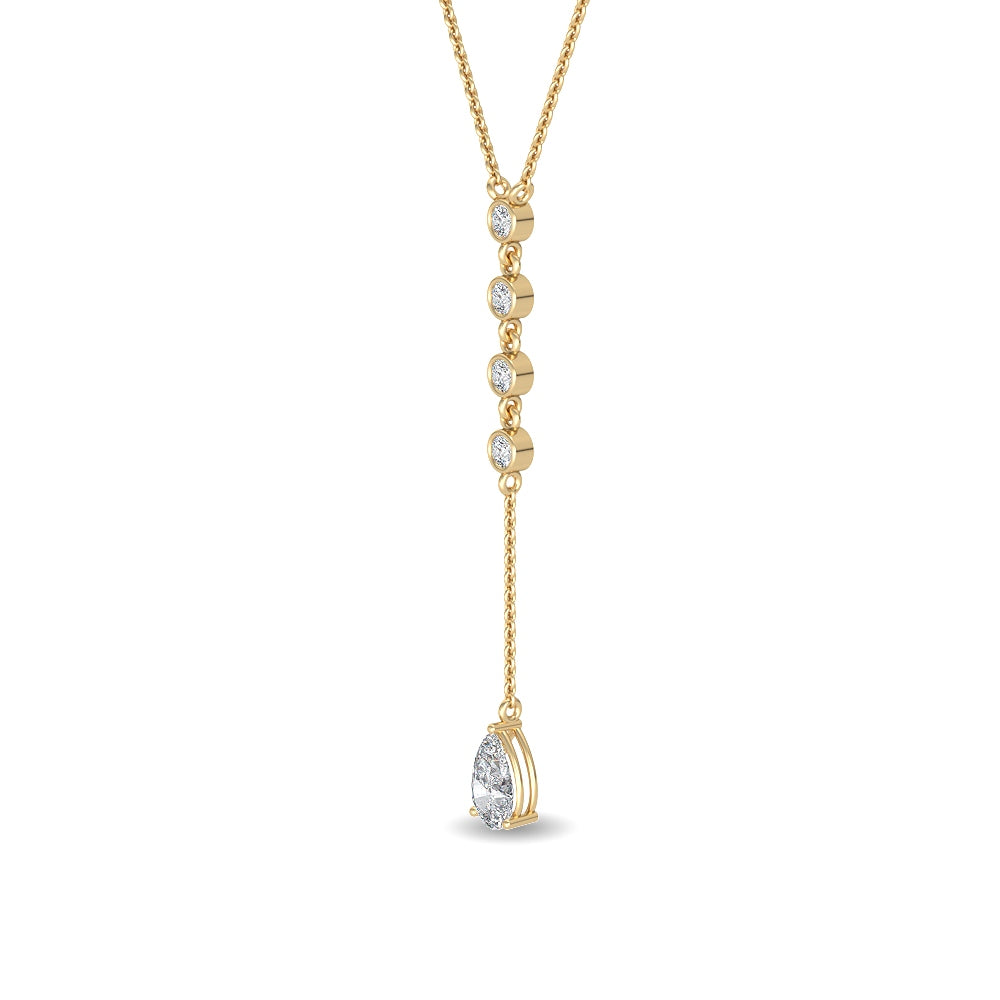 0.75ctw Pear & Round Brilliant Lab-Grown Diamond "Y" Dangle Pendant Necklace in 14k Yellow Gold