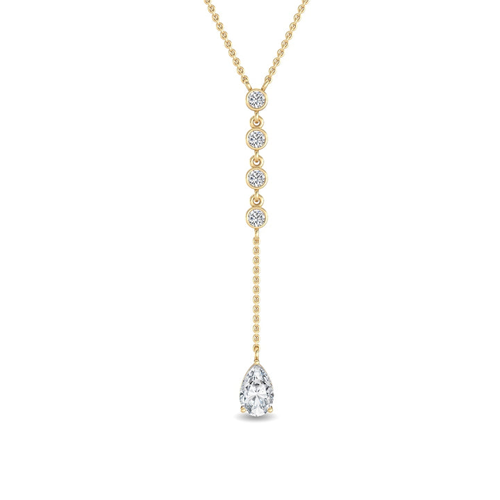 0.75ctw Pear & Round Brilliant Lab-Grown Diamond "Y" Dangle Pendant Necklace in 14k Yellow Gold