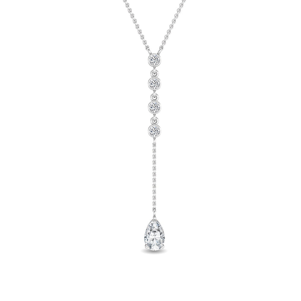 0.75ctw Pear & Round Brilliant Lab-Grown Diamond "Y" Dangle Pendant Necklace in 14k White Gold