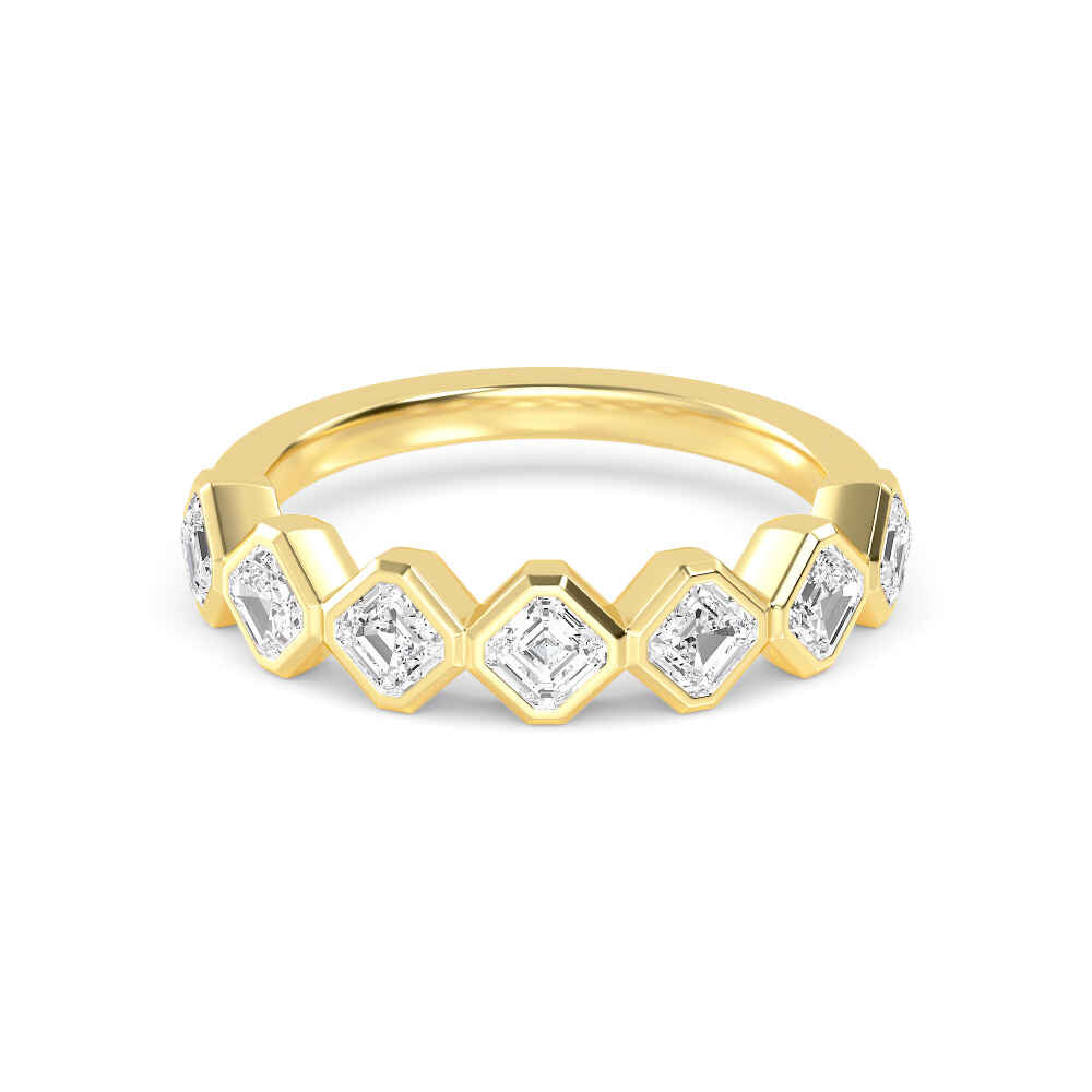 1.70ctw Asscher Cut Lab-Grown Diamond Bezel-Set 7-Stone Stackable Band in 14k Yellow Gold