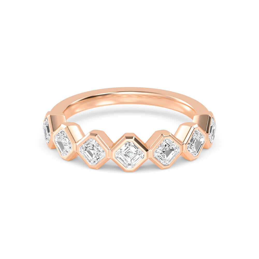 1.70ctw Asscher Cut Lab-Grown Diamond Bezel-Set 7-Stone Stackable Band in 14k Rose Gold