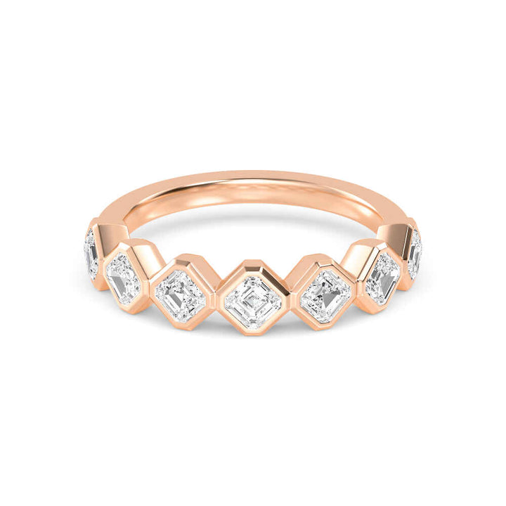 1.70ctw Asscher Cut Lab-Grown Diamond Bezel-Set 7-Stone Stackable Band in 14k Rose Gold
