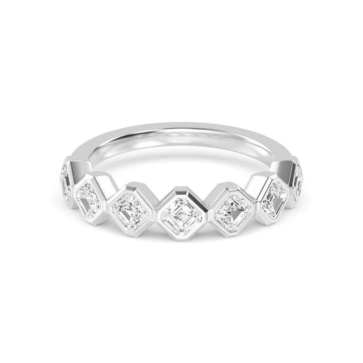 1.70ctw Asscher Cut Lab-Grown Diamond Bezel-Set 7-Stone Stackable Band in 14k White Gold