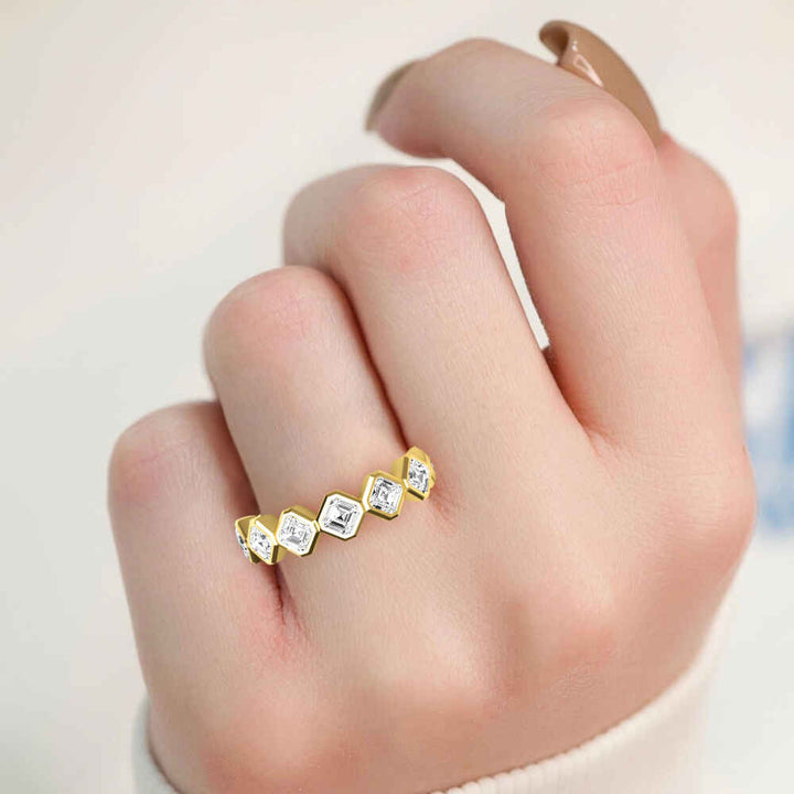 1.70ctw Asscher Cut Lab-Grown Diamond Bezel-Set 7-Stone Stackable Band in 14k Yellow Gold