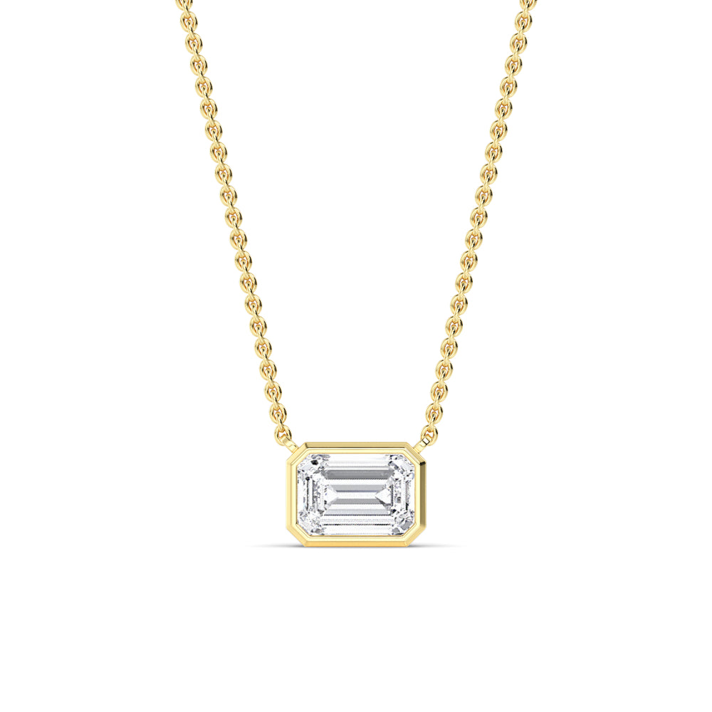 1ct Emerald Cut Lab-Grown Diamond East-West Solitaire Pendant Necklace in 14k Yellow Gold