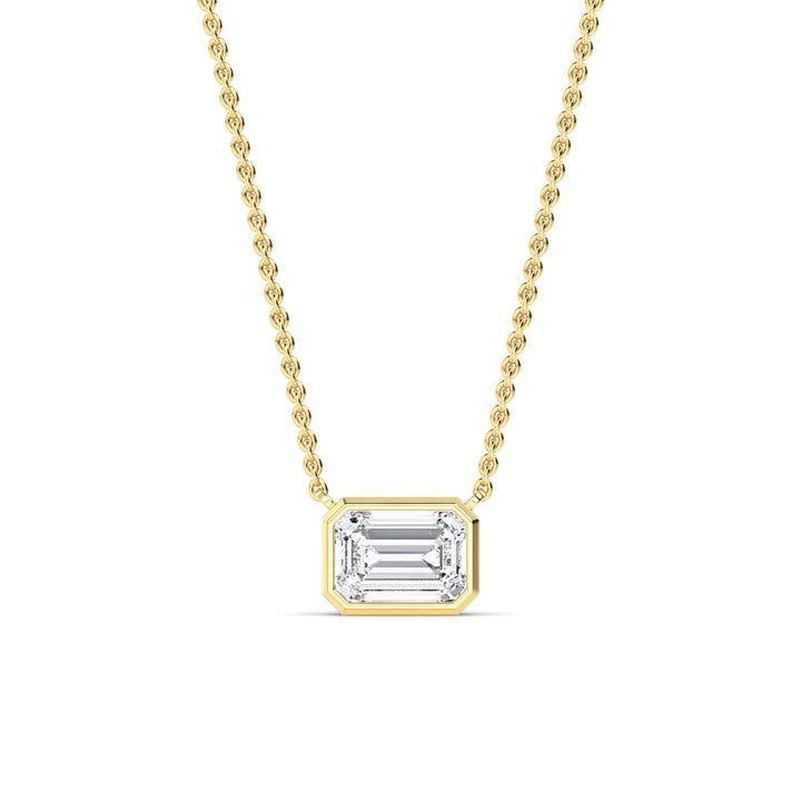 1ct Emerald Cut Lab-Grown Diamond East-West Solitaire Pendant Necklace in 14k Yellow Gold