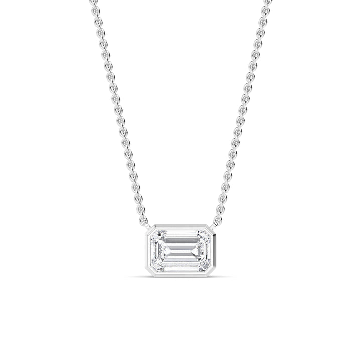 1ct Emerald Cut Lab-Grown Diamond East-West Solitaire Pendant Necklace in 14k White Gold