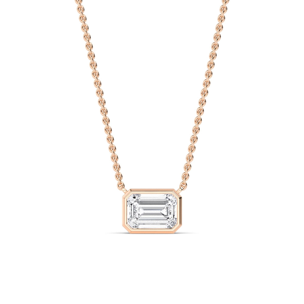 1ct Emerald Cut Lab-Grown Diamond East-West Solitaire Pendant Necklace in 14k Rose Gold