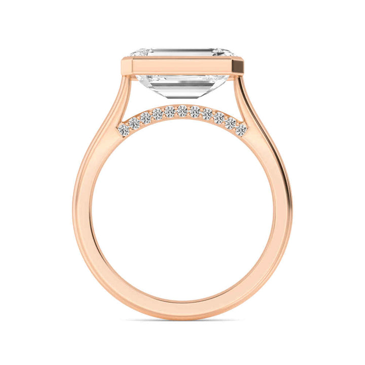 IGI Graded 3ct Emerald Cut & Round Brilliant Lab-Grown Diamond East-West Engagement Ring 14k Rose Gold