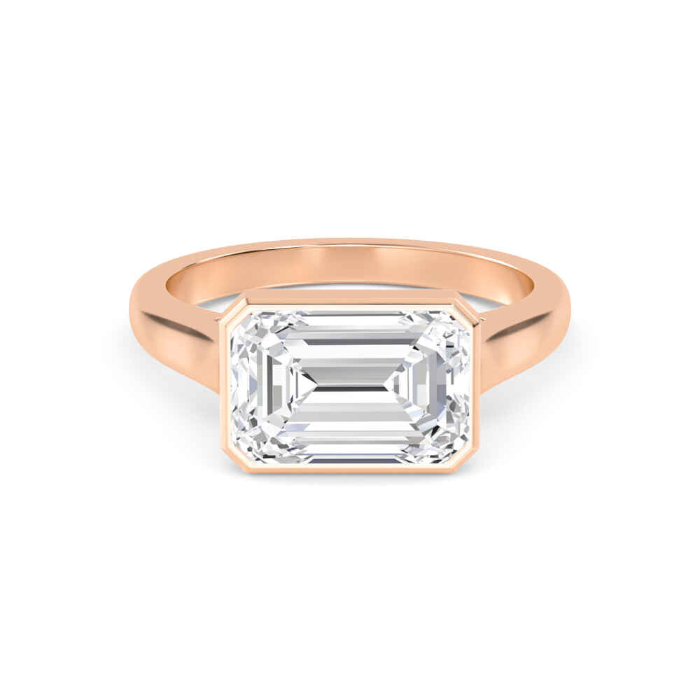 IGI Graded 3ct Emerald Cut & Round Brilliant Lab-Grown Diamond East-West Engagement Ring 14k Rose Gold