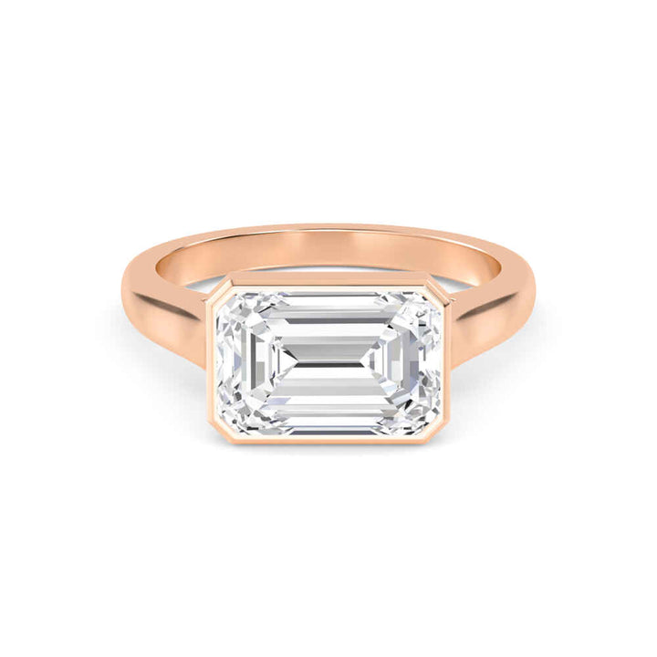 IGI Graded 3ct Emerald Cut & Round Brilliant Lab-Grown Diamond East-West Engagement Ring 14k Rose Gold