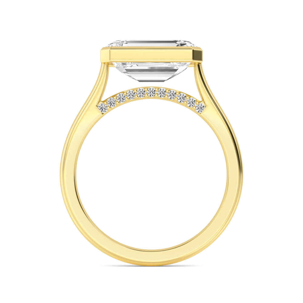 IGI Graded 3ct Emerald Cut & Round Brilliant Lab-Grown Diamond East-West Engagement Ring 14k Yellow Gold