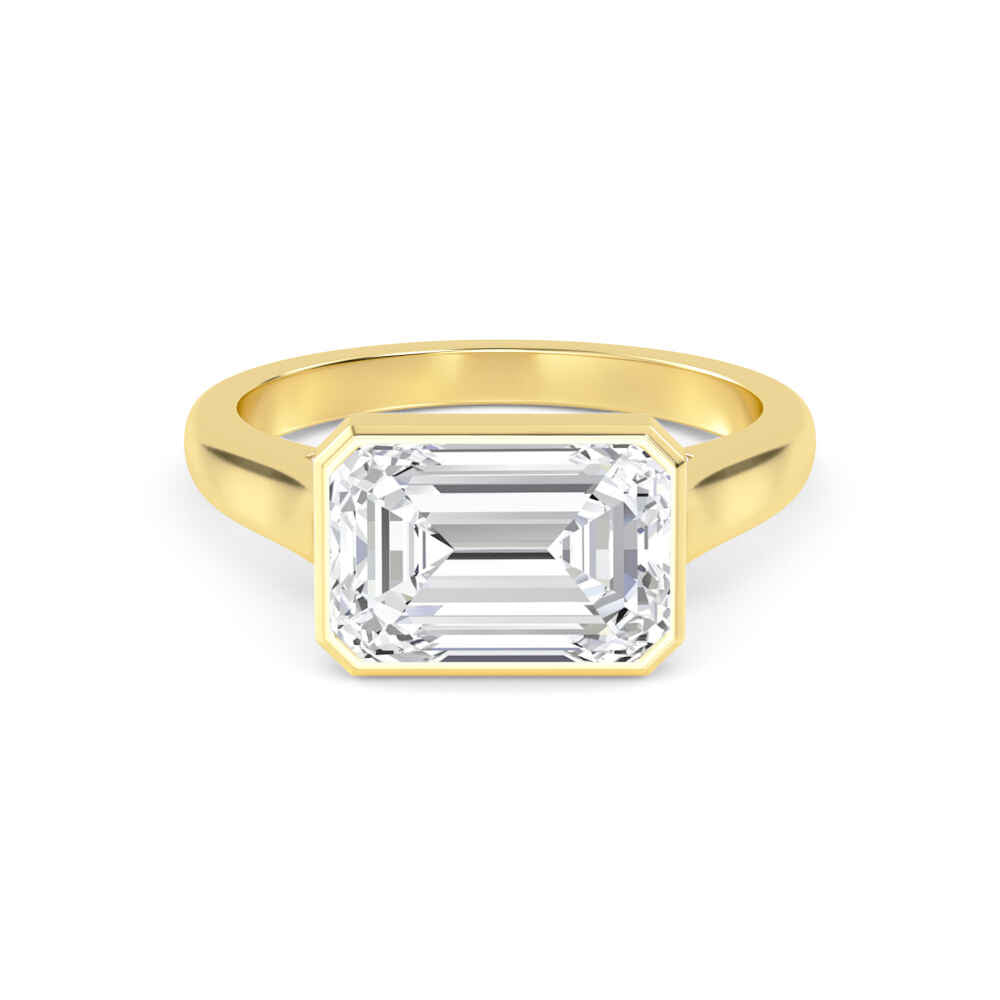 IGI Graded 3ct Emerald Cut & Round Brilliant Lab-Grown Diamond East-West Engagement Ring 14k Yellow Gold